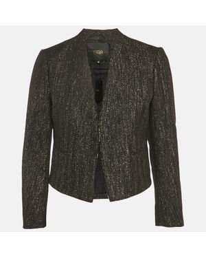 Maje Cotton Lurex Detail Hook Front Jacket - Black