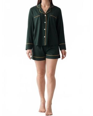 Salua Lingerie Luxury Brushed Pajama Set Long Sleeve And Shorts - Black