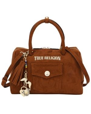TRUE RELIGION Logo Lock Modern Flap Denim Crossbody Bag - Brown