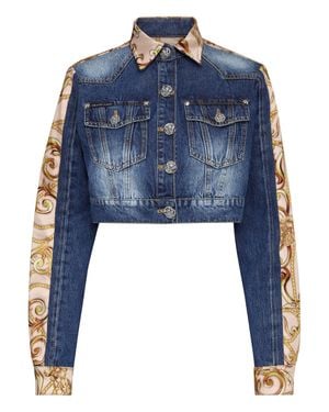 Philipp Plein Denim Cropped Jacket New Baroque - Blue
