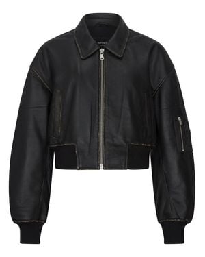 TruClothing Cropped Bomber Leather Jacket - Black