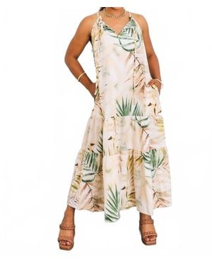 SurelyMine Tropical Palm Tiered Maxi Dress - Natural