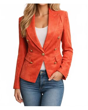 oolala Double Breasted Faux Suede Blazer Jacket - Red