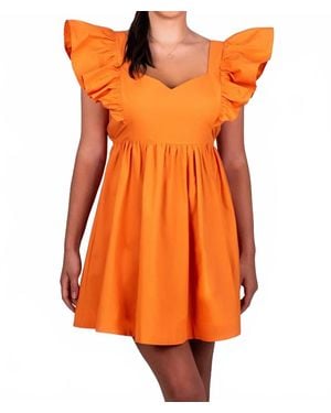 Day + Moon Ruffle Sleeve Tie Back Dress - Orange