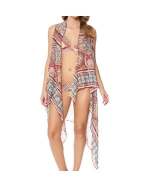 Jessica Simpson Day Tripper Chiffon Border Vest Cover Up - Red