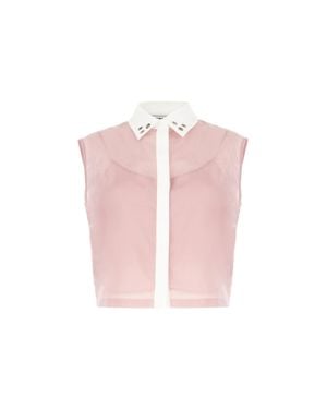 Iceberg Cropped Sheer Contrasting Collar Tank Top - Pink