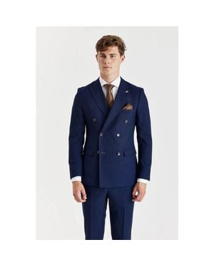 Paul Andrew Birdseye Double Breasted Blazer - Blue