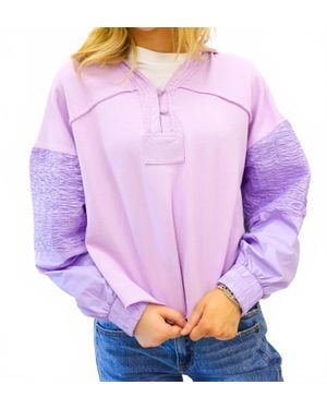 Karlie Solid V Neck Knit Novelty Sweatshirt - Purple