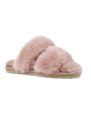 Mou 2 Stripes Sheepskin Fur Slipper - Pink