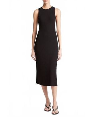 Vince Ribbed High-Neck Tank Dress - Black