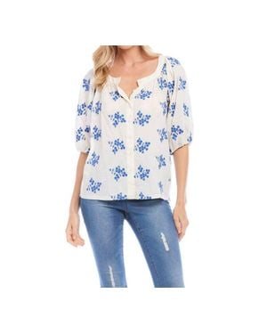 Karen Kane Baylee Floral Embroidered Top - Blue
