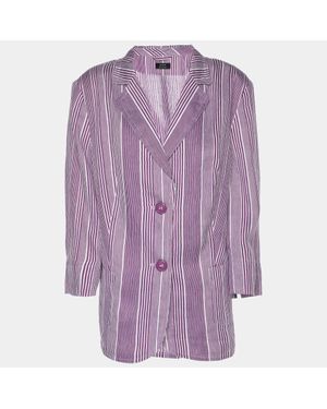Basler Stripe Linen Blend Single Breasted Blazer - Purple