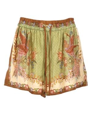 Zimmermann Indra Silk Motifs Relaxed Shorts - Natural