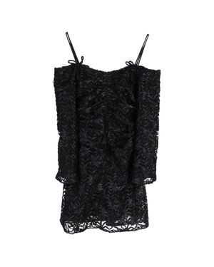 Ganni Mini Off-Shoulder Ribbon Tulle Dress - Black