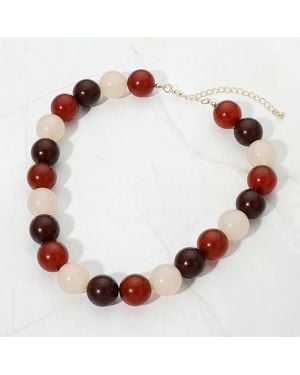 Fashnzfab Secret Box_Bold Chunky Round Beaded Statement Necklace - Brown