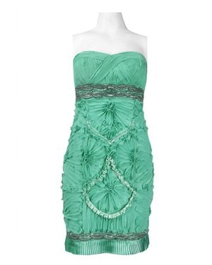Sue Wong Ruched Floral Pattern Chiffon Dress - Green