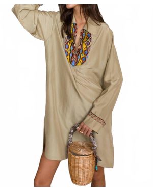 Fortela Woven Embroidered Midi Dress - Natural