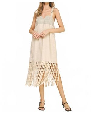 Strut & Bolt Rosemary Dotted Lace Fringe Linen Dress - Natural