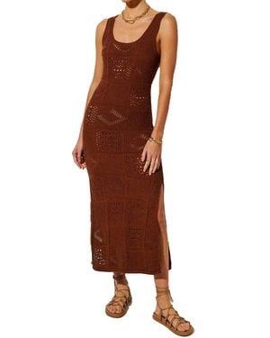 Kivari Clementine Knit Midi Tank Dress With Side Slit - Brown