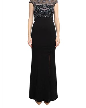 Aidan Mattox Embellished Mesh Bodice Crepe Dress - Black