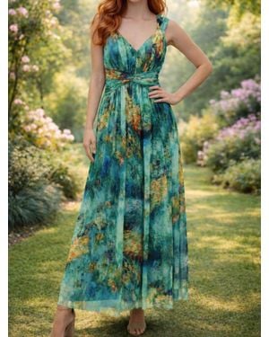 London Times Twist Front V-Neck Midi Dress - Green