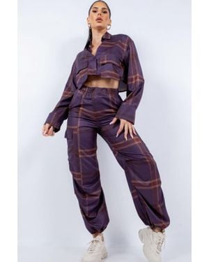 TRUEDAMES Cropped Shirt & Cargo Pants Set - Blue