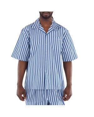 Marni Striped Embroidered Logo Cotton Shirt - Blue