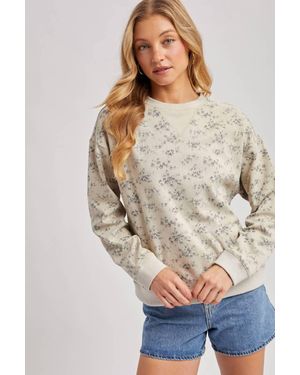 Bluivy Vintage Floral Print Crewneck Sweatshirt - Natural