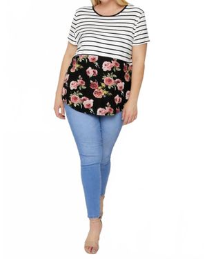Poliana Stripe & Floral Top - Blue