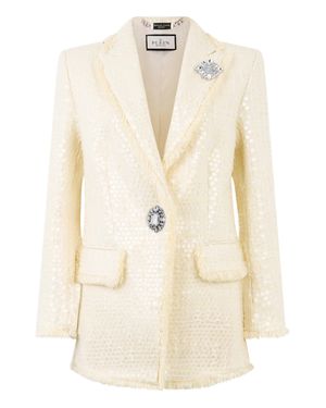 Philipp Plein Tweed Boyfriend's Fit Blazer Paillettes - Natural