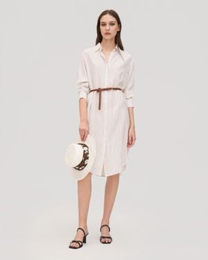 LILYSILK Pinstriped Freesia Shirt Dress For - Natural