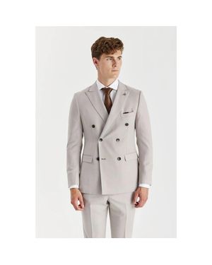 Paul Andrew Birdseye Double Breasted Blazer - Gray