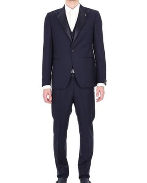 Tagliatore Bruce Virgin Wool Three-Piece Tuxedo Suit - Blue