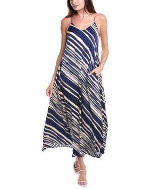 Nicole Miller Printed Palma Satin Maxi Dress - Blue