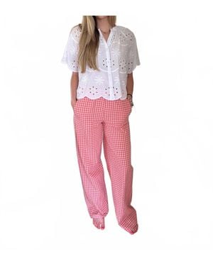 FRNCH Ismery Gingham Straight Leg Cotton Pants - Pink