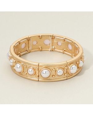 Fashnzfab Round Cabochon Accent Stretch Bracelet - Metallic