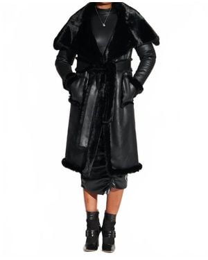 Circular Path Maxi Faux Fur And Vegan Leather Reversible Coat - Black