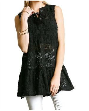 Umgee Lace Up Sleeveless Lace Tunic - Black