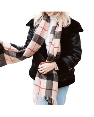 Pretty Simple Plaid Fringe Blanket Scarf - Black