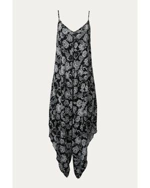 Blue Leopard Floral Rayon-Gauze Jumpsuit - Black