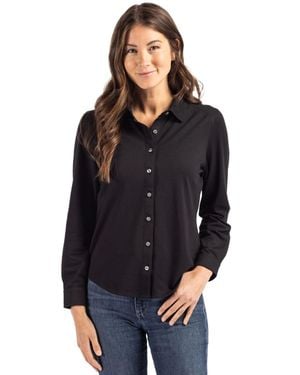 Cutter & Buck Advantage Tri-Blend Soft Pique Long Sleeve Knitted Button Down - Black
