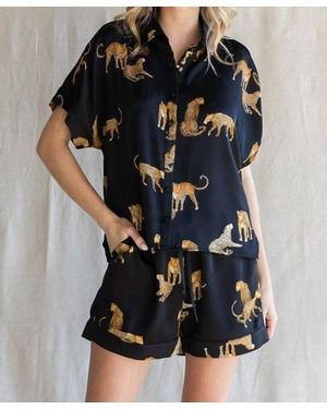Jodifil Party Animal Leopard Print Satin Set - Black