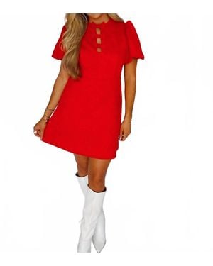 Fate Ribbon Front Puff Sleeve Mini Dress - Red