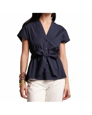 Frances Valentine Eve Top Solid Poplin Top - Blue