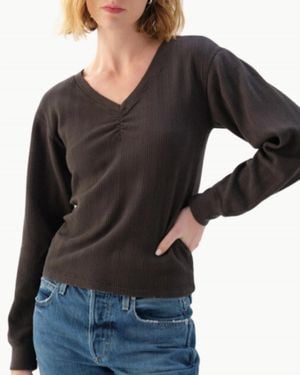 AMO Beau Waffle Knit Long Sleeve Top - Black