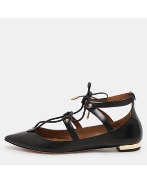 Aquazzura Leather Christy Lace Up Ballet Flats - Black