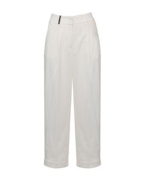 Peserico Ivory Cropped Corduroy Pants - White