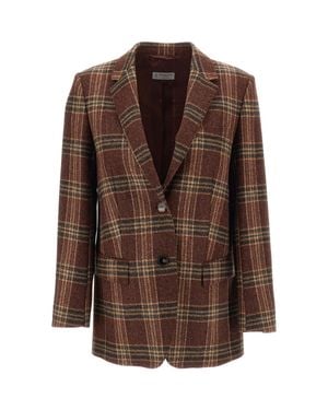 Alberto Biani Tailored Wool Check Blazer - Brown