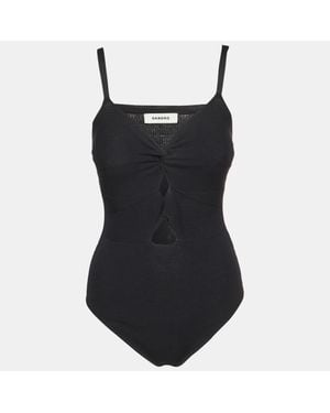Sandro Ribbed Knit Cut-Out Bodysuit Top - Black