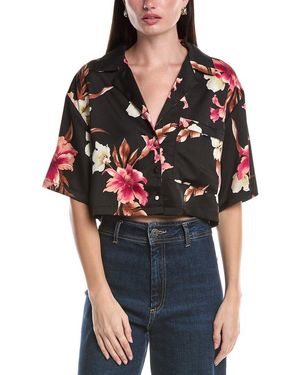 AFRM Santorini Crop Satin Shirt - Black